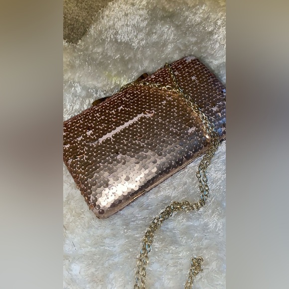 Rose Gold Sequined Clutch - Long Chain - Picture 7 of 10